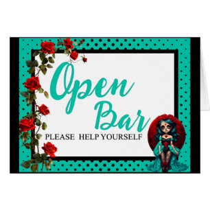 Crânes à sucre turquoise et rouge Roses Open Bar C