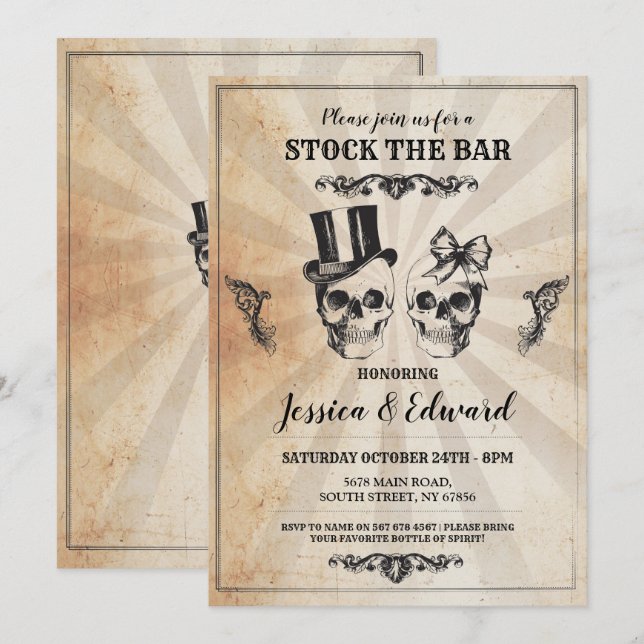 Crânes Approvisionnent Le Bar Invitation Halloween (Devant / Derrière)