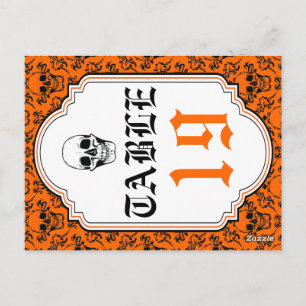 Crânes damask orange, mariage noir numéro de table