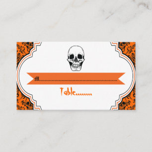 Crânes damask orange, noir mariage carte place