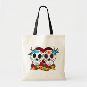 Crânes d'amour avec le sac d'oiseaux bleus