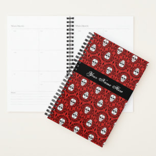 Crânes de sucre Chic Damask Morts Noir sur Rouge