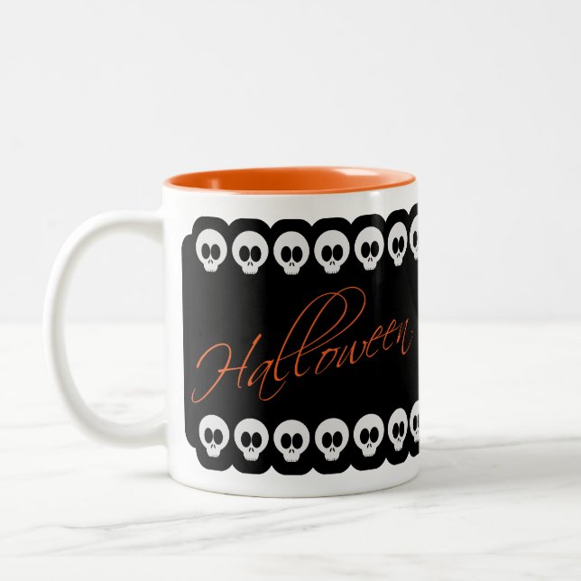 Crânes d'Halloween Noir Blanc et Mug orange (Gauche)