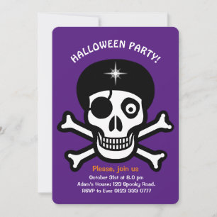 crânes d'Halloween sur invitation orange et violet