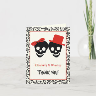Crânes élégants Halloween mariage rouge Merci