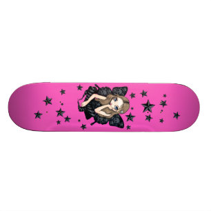 Crânes et étoiles fée gothique rose Skateboard