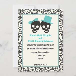 Crânes Halloween faire-part de mariage turquoise