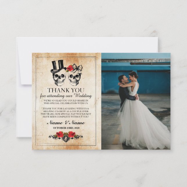 Crânes Halloween Merci Carte photo gothique (Devant)