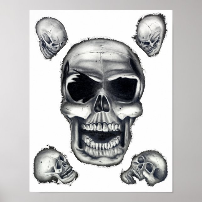 Crânes humains Poster blanc Art (Devant)