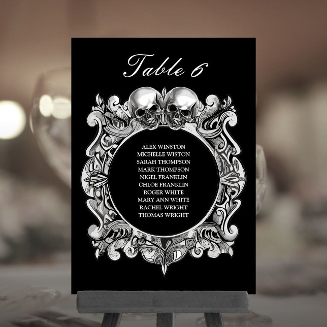 Crânes Mariage gothique Plan de siège Numéro de ta (Skulls Gothic Wedding Seating Plan Table Number)