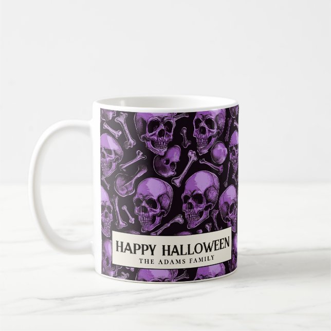 Crânes roses et Mug de café d'Halloween noir (Gauche)
