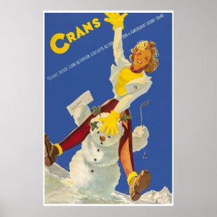 Crans - Montana, Suisse, Affiche de voyage de ski