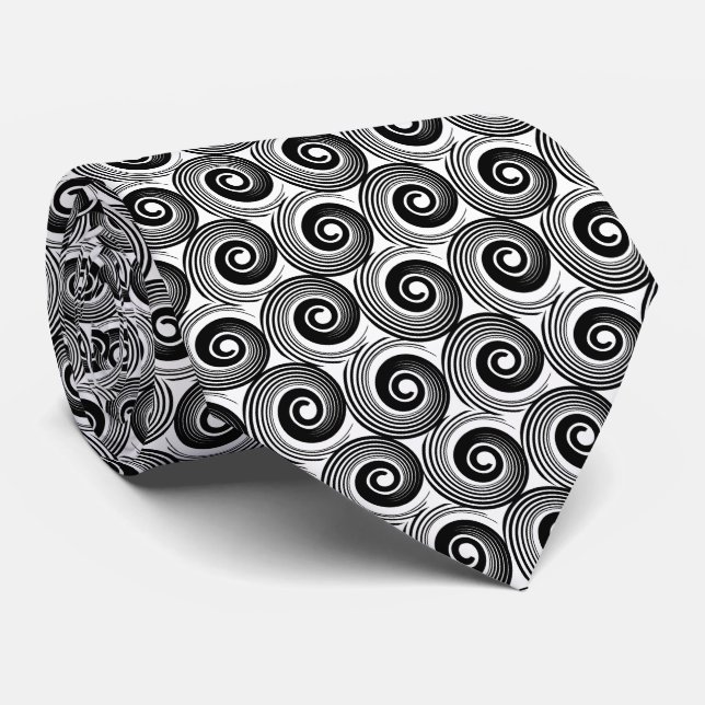 Cravate 140216 Spirales - Noir sur blanc (Roulé)