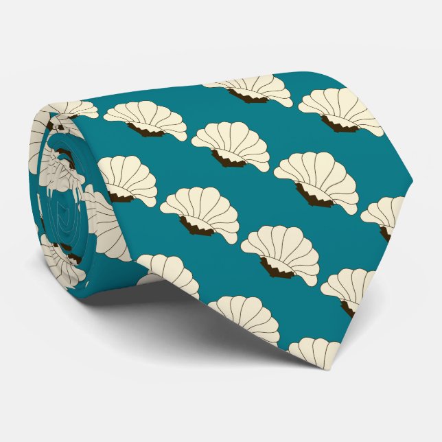 Cravate 1920s Vintage Art Deco Cream Flowers & Teal (Roulé)