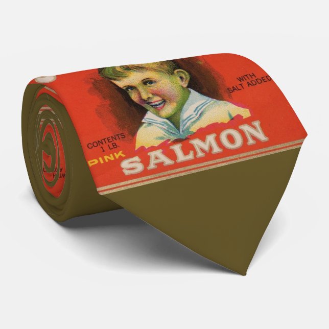 Cravate 1930s Mi-Boy saumon rose peut étiquette imprimer (Roulé)