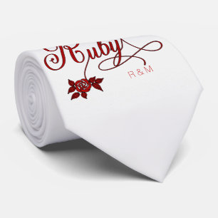 Cravate 40e anniversaire de rubis avec date et initiales