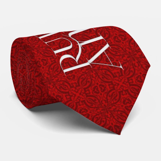 Cravate 40e anniversaire de Ruby Rich Red Damask et Argent (Roulé)