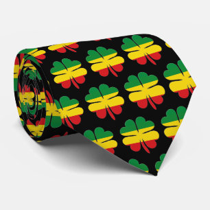 Cravate 4 Cloches de feuille Motif Rouge Jaune Vert Rasta