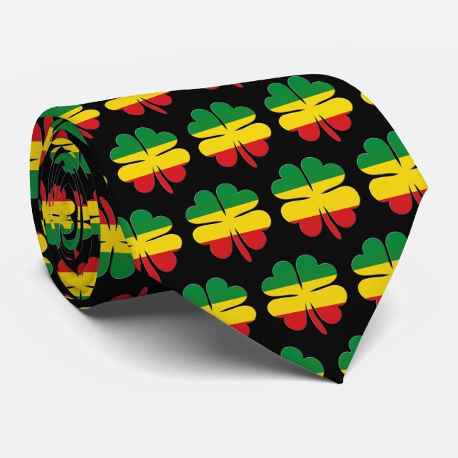 Cravate 4 Cloches de feuille Motif Rouge Jaune Vert Rasta (Roulé)