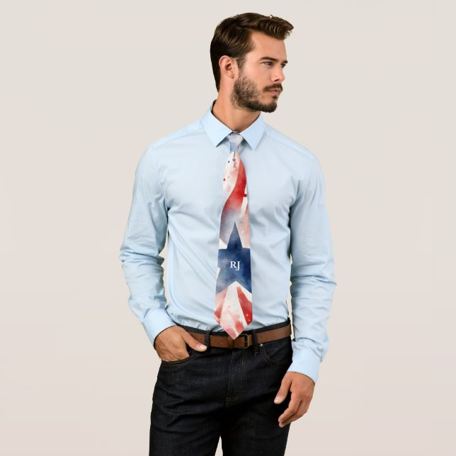Cravate 4 juillet rouge et bleu (En situation)