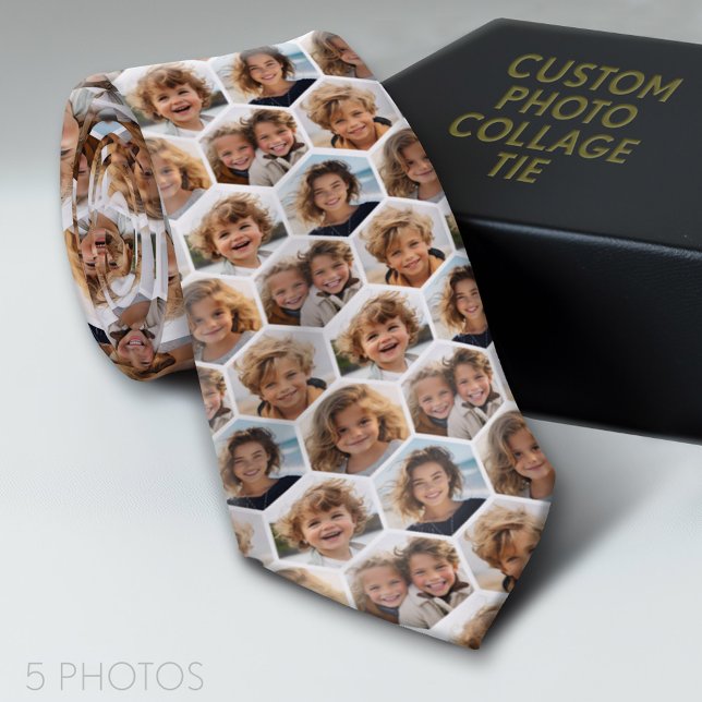 Cravate 5 Photo Collage Honeycomb Motif BE Patient (Custom Photo Tie)