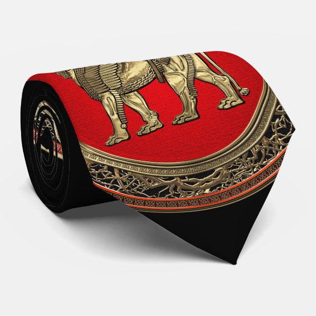 Cravate [700] Lion ailé assyrien - Lamassu d'or (Roulé)