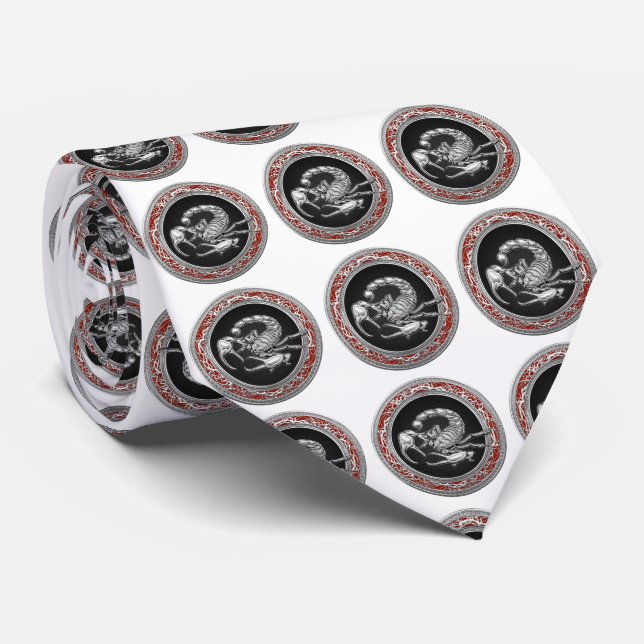 Cravate [700] Scorpion d'argent sacré sur noir (Roulé)