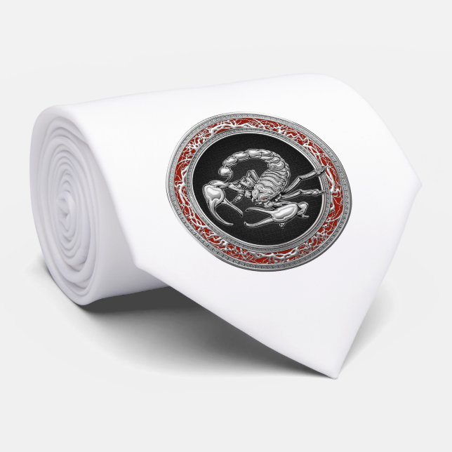 Cravate [700] Scorpion d'argent sacré sur noir (Roulé)
