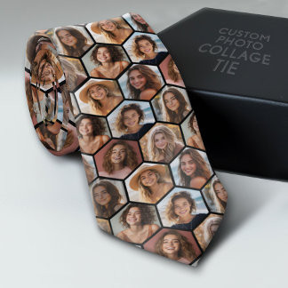 Cravate 7 Photo Collage - funky honeycomb motif - noir