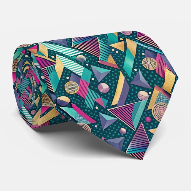 Cravate 80s Memphis Style Motif Necktie (Roulé)