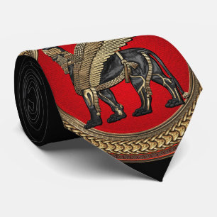 Cravate [900] Lion ailé assyrien : Or et Lamassu noir