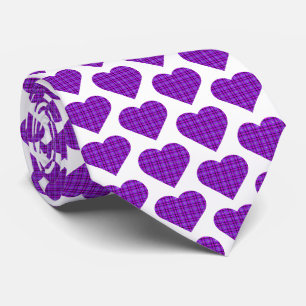 Cravate à carreaux en forme de cœur violet rose no