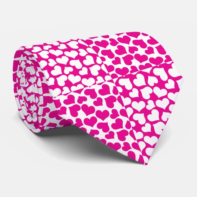 Cravate à damiers Amour en Magenta et Blanc (Roulé)