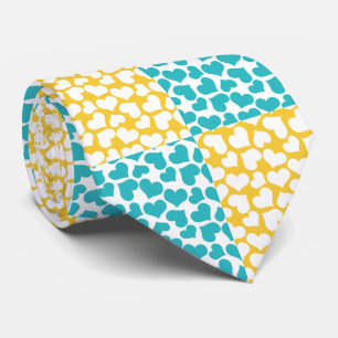 Cravate à damiers Amour en Turquoise, Jaune et Blanc