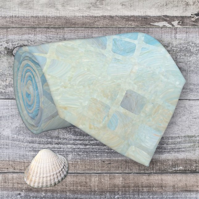 Cravate À damiers Motif inspirée de la plage (Tie featuring a seafoam inspired abstract beach design)