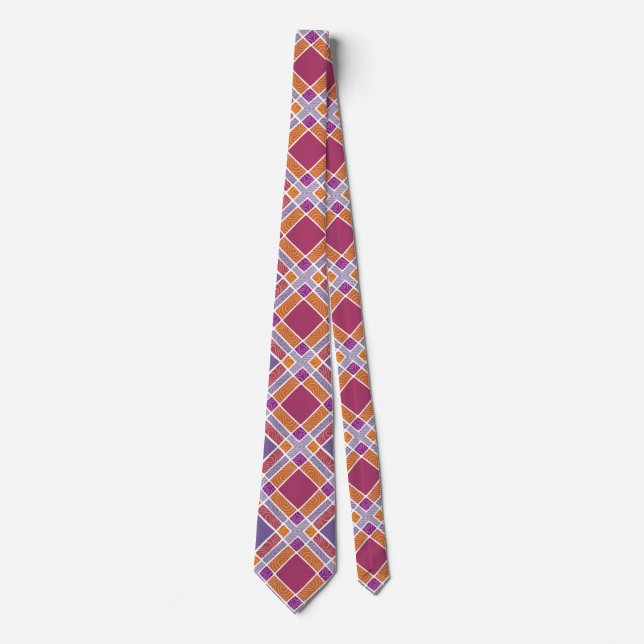 Cravate à damiers Plaid en diamant - rouge et violet (Devant)