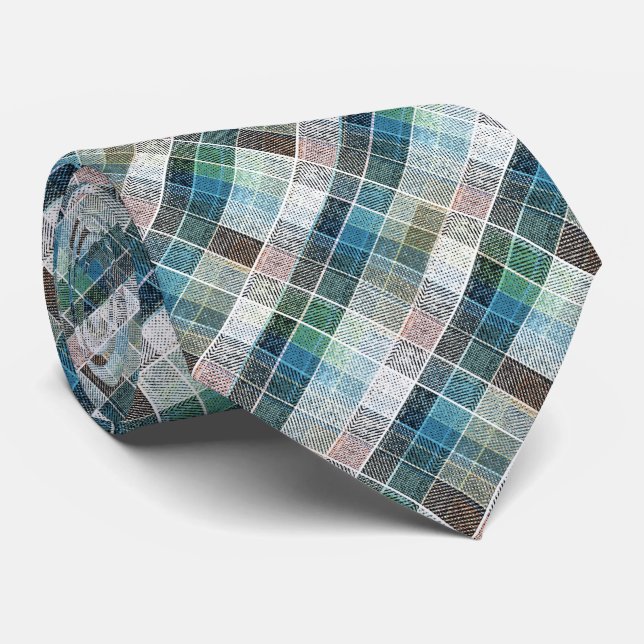 Cravate à damiers, tartan, plaid, classique, bleu, blanc (Roulé)