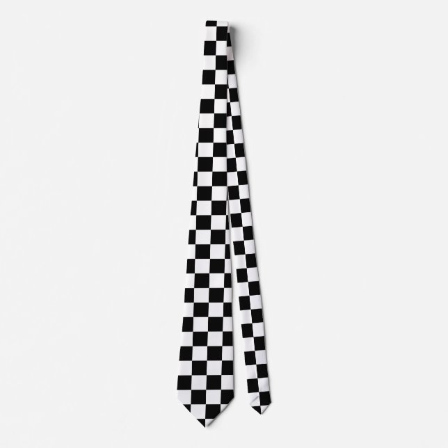 Cravate à motif carré noir et blanc classique (Devant)