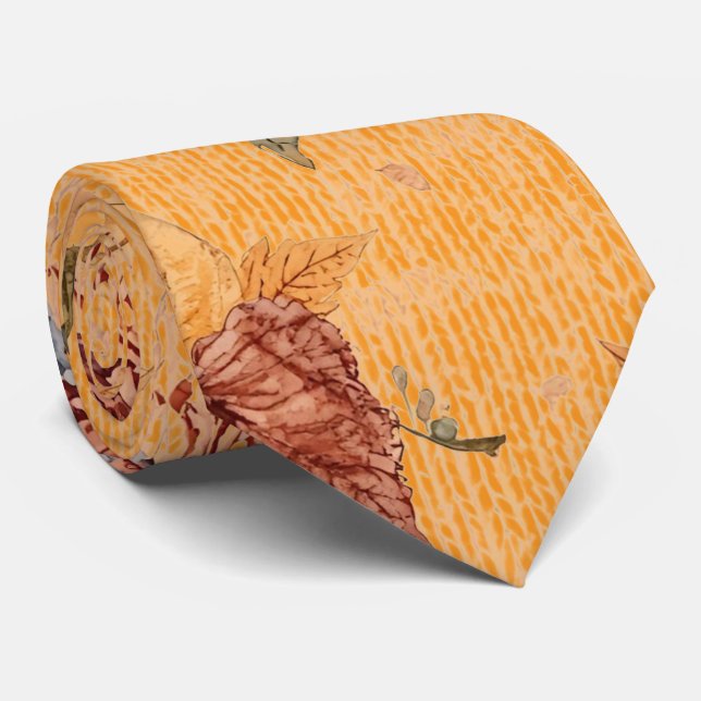 Cravate à motif de citrouilles et de fleurs de Tha (Roulé)