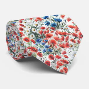 Cravate à motif de coquelicot fleur sauvage aquare