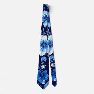 cravate à motif floral bleu