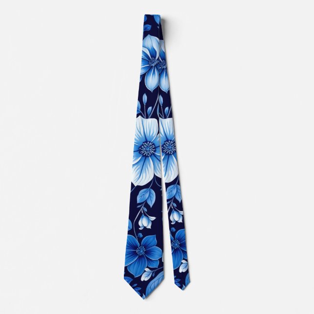 cravate à motif floral bleu (Devant)