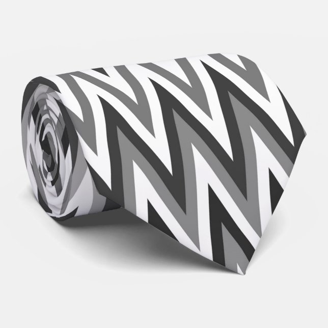 Cravate à motif noir et blanc en zigzag (Roulé)