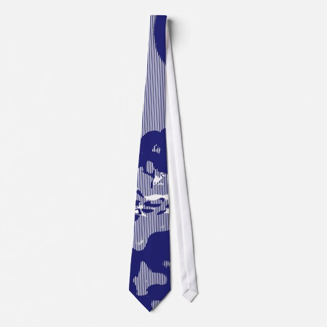Cravate à motifs rayures Art rétro bleu et blanc 2 (Devant)