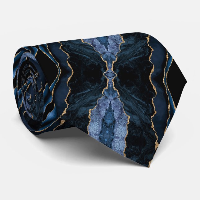 Cravate à paillettes bleu marine or (Roulé)