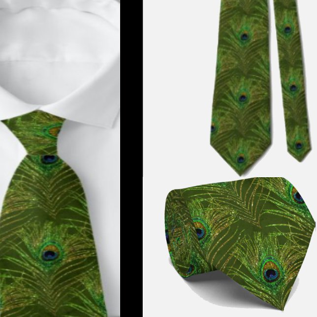Cravate à plumes de paon vert or (Créateur téléchargé)