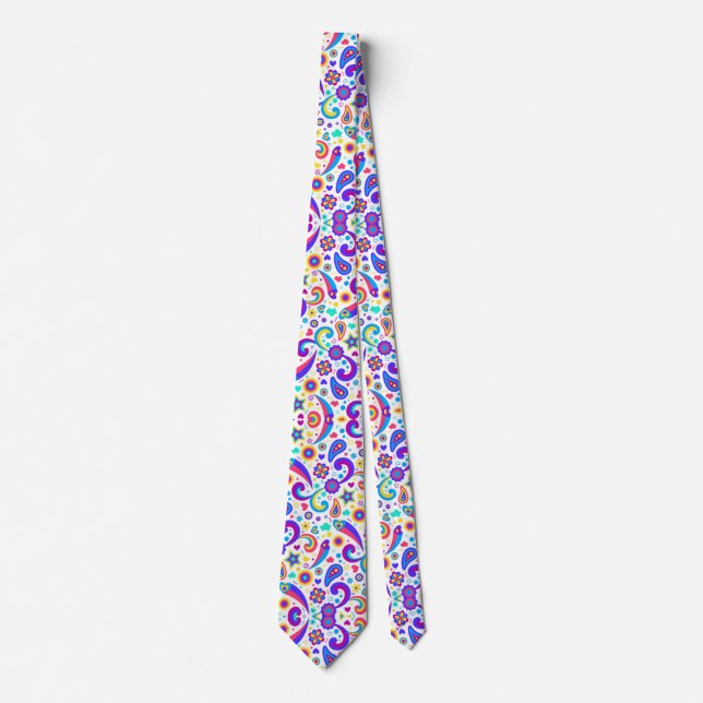 Cravate A tie with a vibrant, colorful paisley pattern  (Devant)