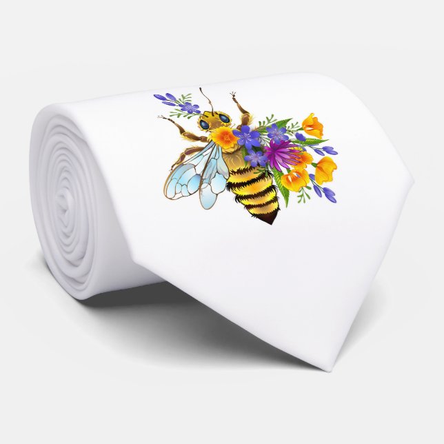 Cravate Abeille à fleurs avec plantes sauvages (Roulé)