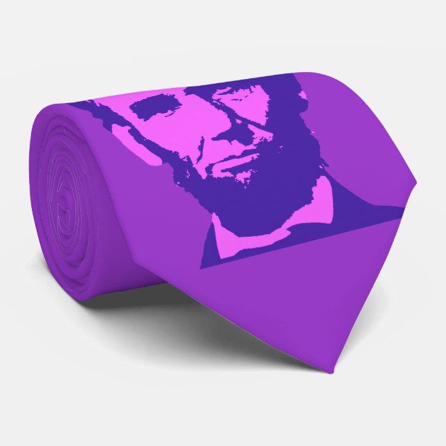 Cravate Abraham Lincoln en Pop Art rose & violet (Roulé)