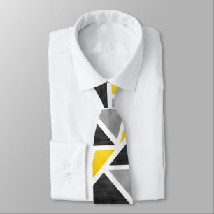 Cravate Abrégé sur jaune blanc gris géométrique